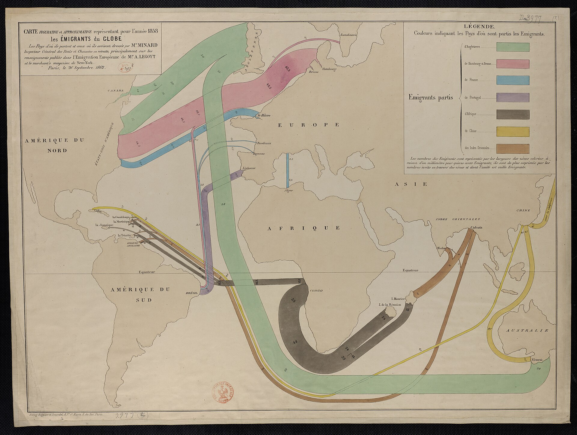 The Emigrants of the Globe, Charles Joseph Minard, 1858